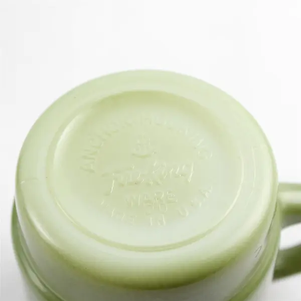 Set of 2 60's Vintage Anchor Hocking Fire King Ware Green Stackable Mug 