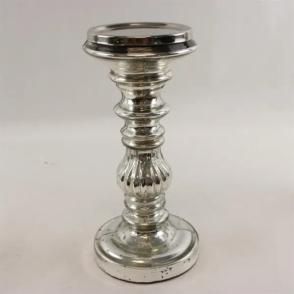 Set of 2 Mercury Glass Pedestal Candle Holders Silver Finish