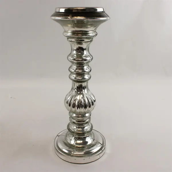 Set of 2 Mercury Glass Pedestal Candle Holders Silver Finish