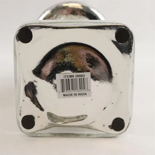 Set of 2 Mercury Glass Square Pedestal Candle Holders Silver Finish