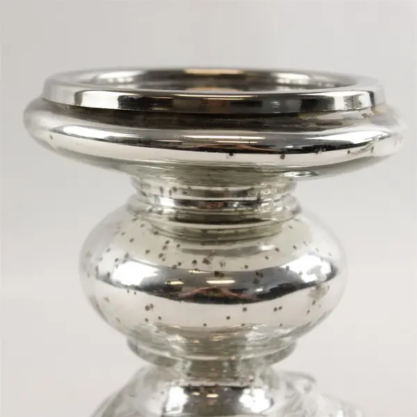 Set of 2 Mercury Glass Square Pedestal Candle Holders Silver Finish