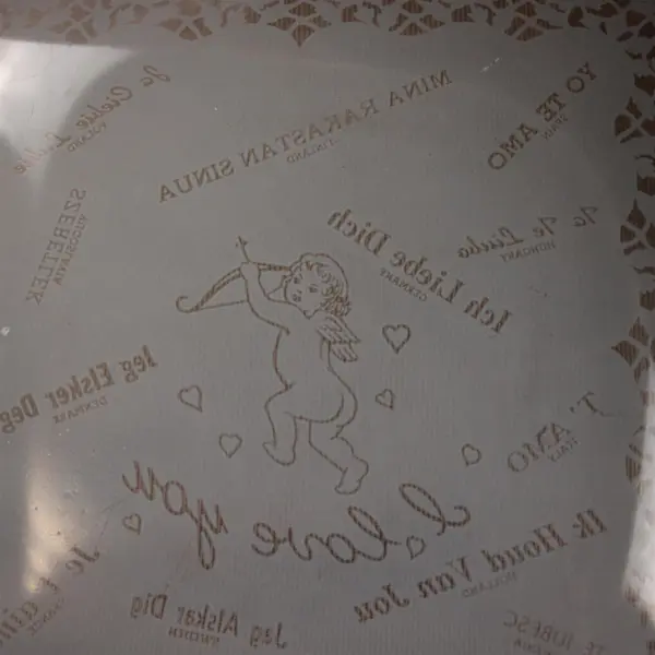 Square Glass Decorative Plate White Lace Cherub I Love You Multilingual