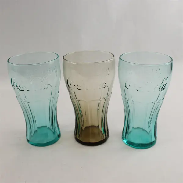 Lot of 3 Libbey Coca-Cola Glasses Amber & Blue Tint Collectible