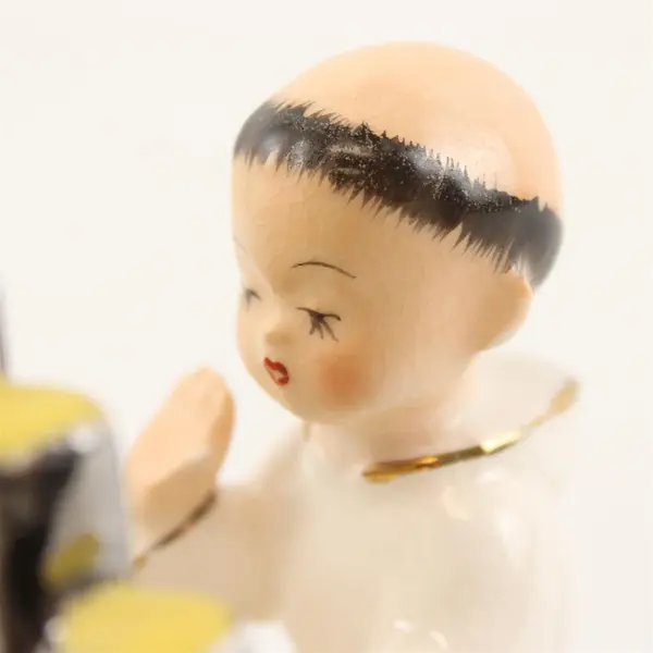 Vintage Wadeco Ceramic Monk Pipe Organ Music Box Silent Night Wind Up