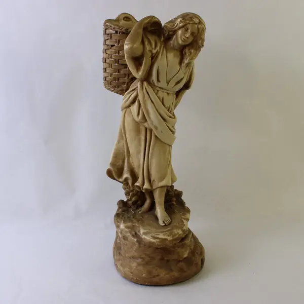 Vintage Marwal Ind Inc Peasant Girl with Basket 17in Chalkware Sculpture