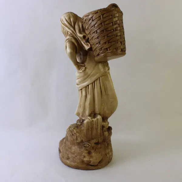 Vintage Marwal Ind Inc Peasant Girl with Basket 17in Chalkware Sculpture