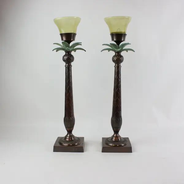 Vintage Tommy Bahama Palm Tree Hurricane Candle Holders Set of 2