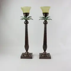 Vintage Tommy Bahama Palm Tree Hurricane Candle Holders Set of 2