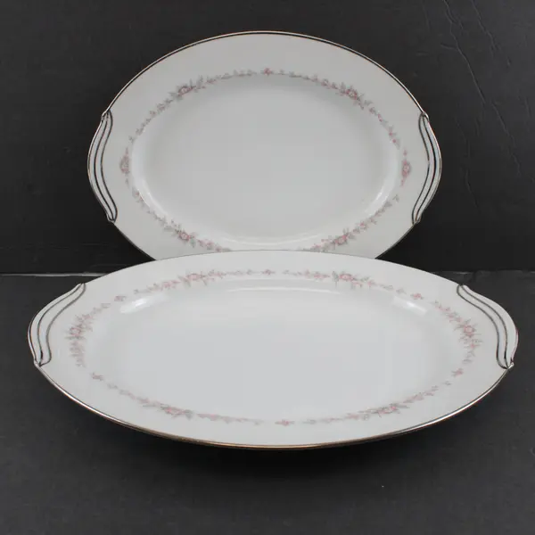 Set of 2 Noritake Rosepoint White Platinum Platters 14" & 12"