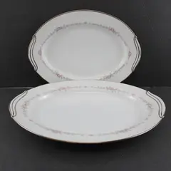 Set of 2 Noritake Rosepoint White Platinum Platters 14" & 12"
