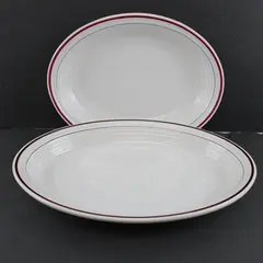 Set of 2 Homer Laughlin Restaurant Ware Platters Burgundy Blue Stripes