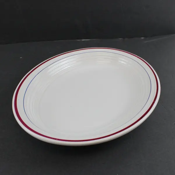 Set of 2 Homer Laughlin Restaurant Ware Platters Burgundy Blue Stripes