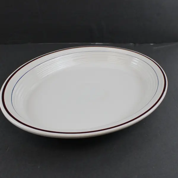 Set of 2 Homer Laughlin Restaurant Ware Platters Burgundy Blue Stripes