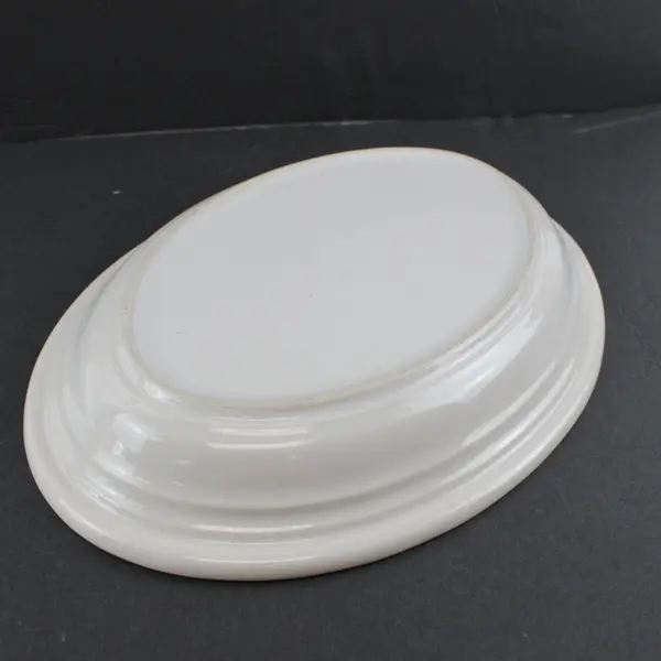 Set of 2 Homer Laughlin Restaurant Ware Platters Burgundy Blue Stripes