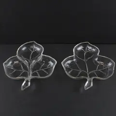 Set of 2 Hazel Atlas Clear Glass Vintage Leaf Dishes Relish Nut Candy