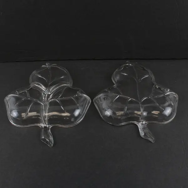 Set of 2 Hazel Atlas Clear Glass Vintage Leaf Dishes Relish Nut Candy
