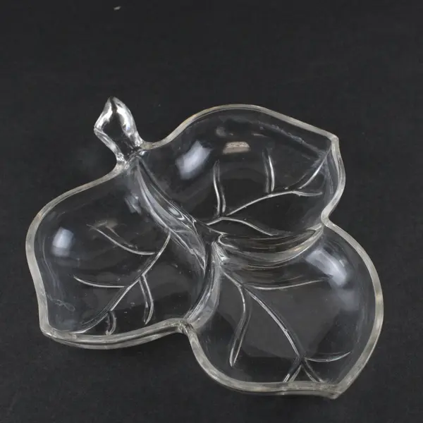 Set of 2 Hazel Atlas Clear Glass Vintage Leaf Dishes Relish Nut Candy