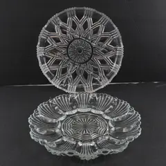 Lot of 2 Vintage Anchor Hocking Clear Cut Glass Serving Platters