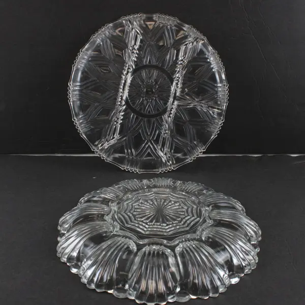 Lot of 2 Vintage Anchor Hocking Clear Cut Glass Serving Platters