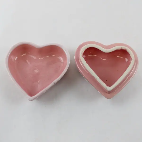 Mexican Talavera Ceramic Heart Trinket Box Hand-Painted Pink & White