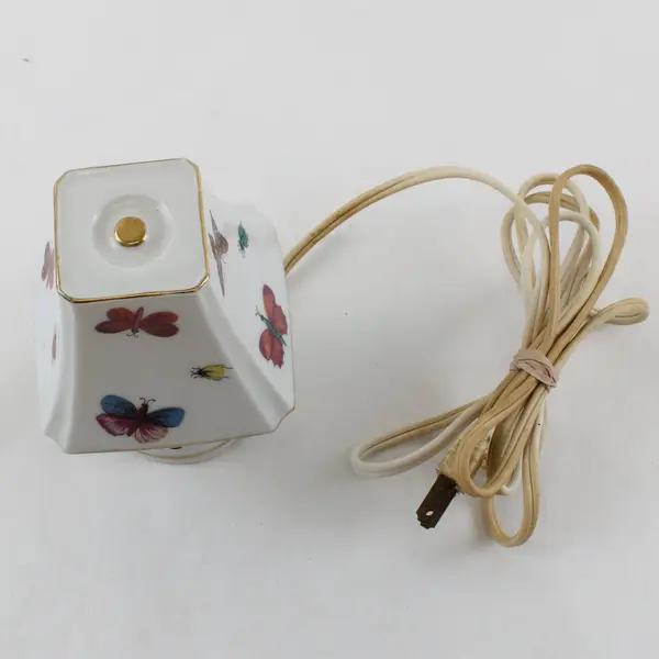 Vintage White Porcelain Accent Lamp Hand-Painted Butterfly Insect