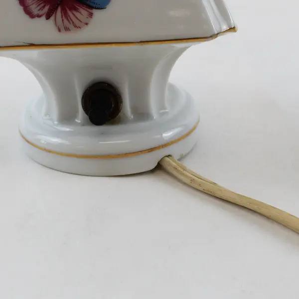 Vintage White Porcelain Accent Lamp Hand-Painted Butterfly Insect