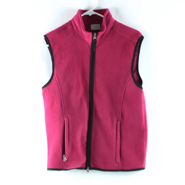 NorthWestBlue Women's M Pink Magenta Fleece Zip-Up Vest Black Trim