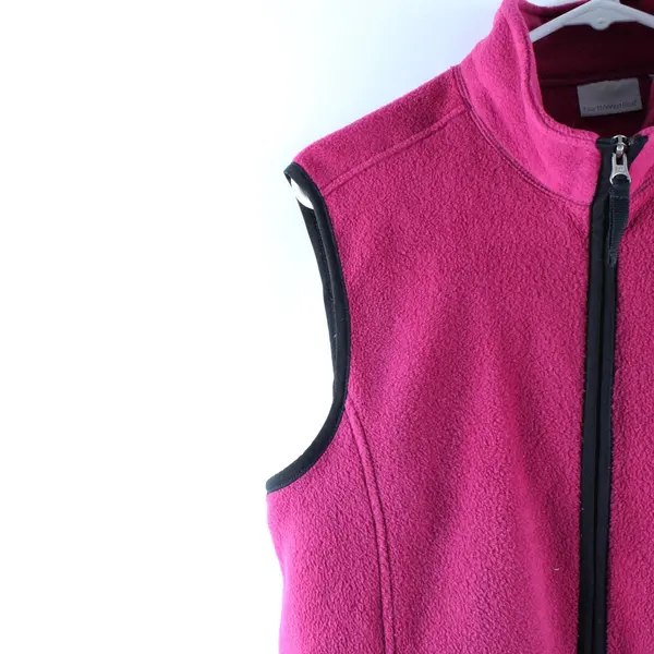 NorthWestBlue Women's M Pink Magenta Fleece Zip-Up Vest Black Trim