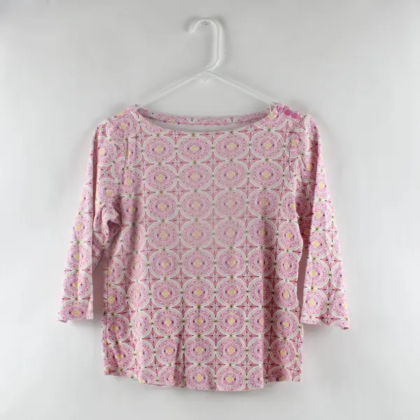 Charter Club Women's Small Pink Yellow Patterned 3/4 Sleeve Shirt