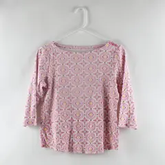 Charter Club Women's Small Pink Yellow Patterned 3/4 Sleeve Shirt