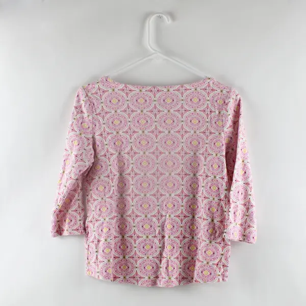 Charter Club Women's Small Pink Yellow Patterned 3/4 Sleeve Shirt