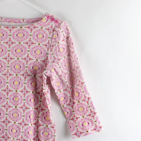 Charter Club Women's Small Pink Yellow Patterned 3/4 Sleeve Shirt
