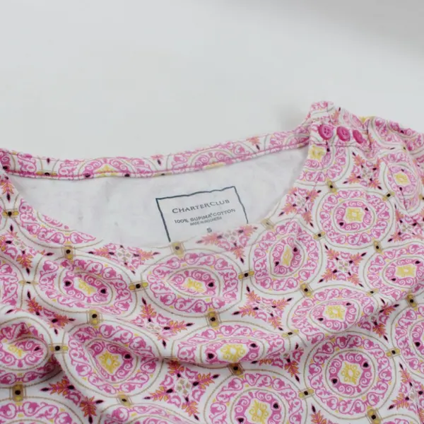 Charter Club Women's Small Pink Yellow Patterned 3/4 Sleeve Shirt