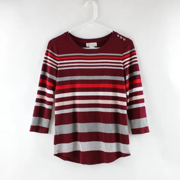Liz Claiborne Women's Small Striped 3/4 Sleeve Top Red Pink Gray