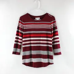 Liz Claiborne Women's Small Striped 3/4 Sleeve Top Red Pink Gray
