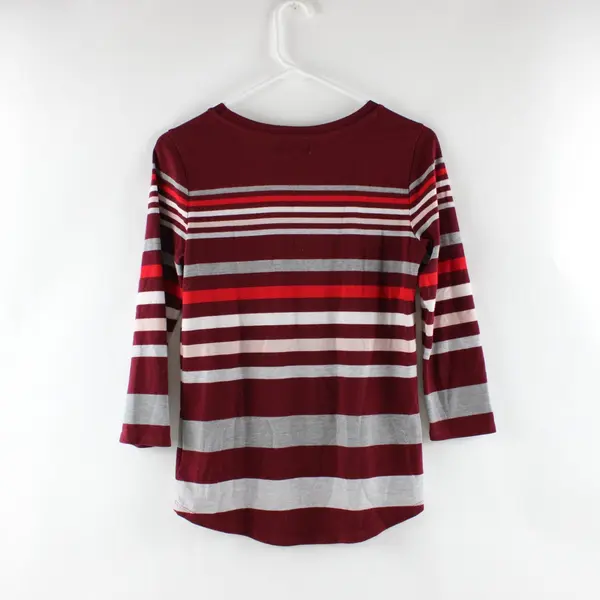 Liz Claiborne Women's Small Striped 3/4 Sleeve Top Red Pink Gray