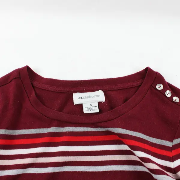 Liz Claiborne Women's Small Striped 3/4 Sleeve Top Red Pink Gray