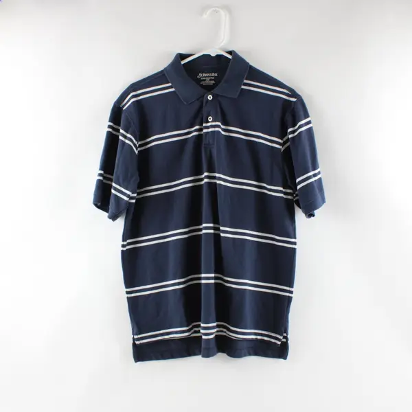 St. John's Bay Men's Medium Navy Blue White Striped Polo Shirt
