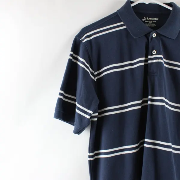 St. John's Bay Men's Medium Navy Blue White Striped Polo Shirt