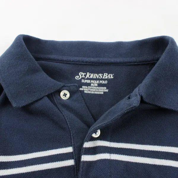 St. John's Bay Men's Medium Navy Blue White Striped Polo Shirt