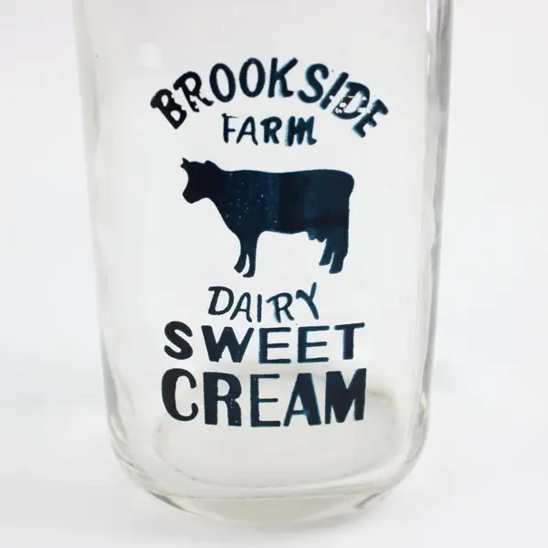 Lot of 2 Vintage Brookside Farm Dairy Half-Pint Glass Cream Bottles, 5.8" Tall 