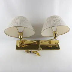 Adjustable Brass Double Swing Arm Wall Lamps Ivory Pleated Shades