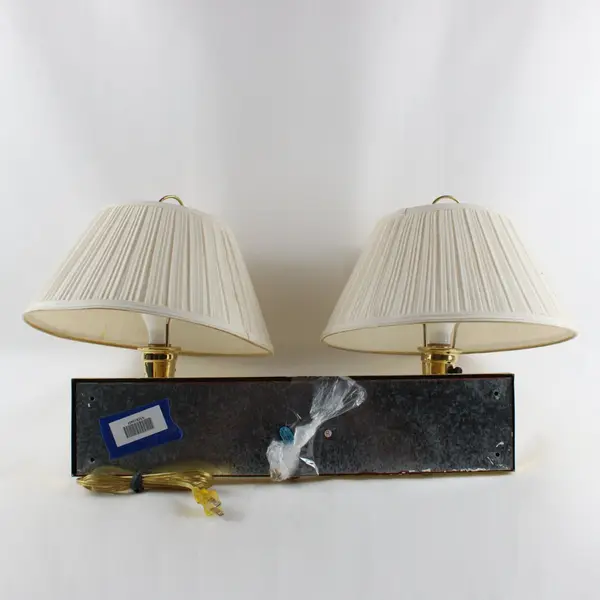 Adjustable Brass Double Swing Arm Wall Lamps Ivory Pleated Shades