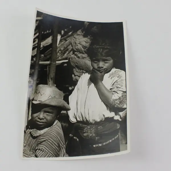 Vintage Black & White Man & Girl Rural Mexico Portrait 6x9 Photo