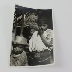 Vintage Black & White Man & Girl Rural Mexico Portrait 6x9 Photo