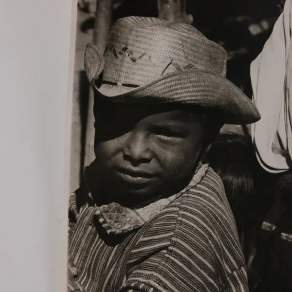Vintage Black & White Man & Girl Rural Mexico Portrait 6x9 Photo
