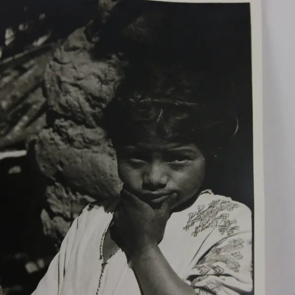 Vintage Black & White Man & Girl Rural Mexico Portrait 6x9 Photo