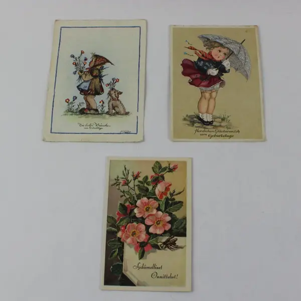 Lot of 3 Vintage European Birthday Greeting Cards German Polish Finnish