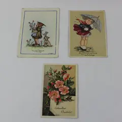 Lot of 3 Vintage European Birthday Greeting Cards German Polish Finnish