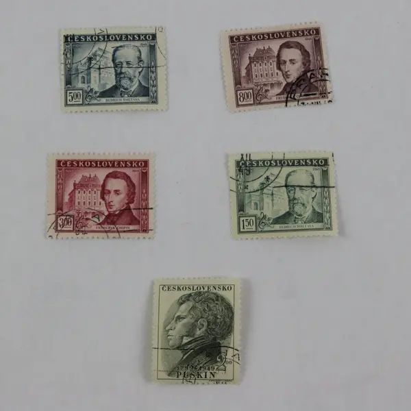 Lot of 5 1949 Czechoslovakia Used Stamps Scott #386-390 Famous Figures